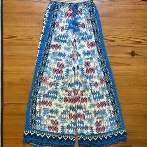 Flying Tomato‎ blue white patterned wide leg elastic waistband pants SIZE S